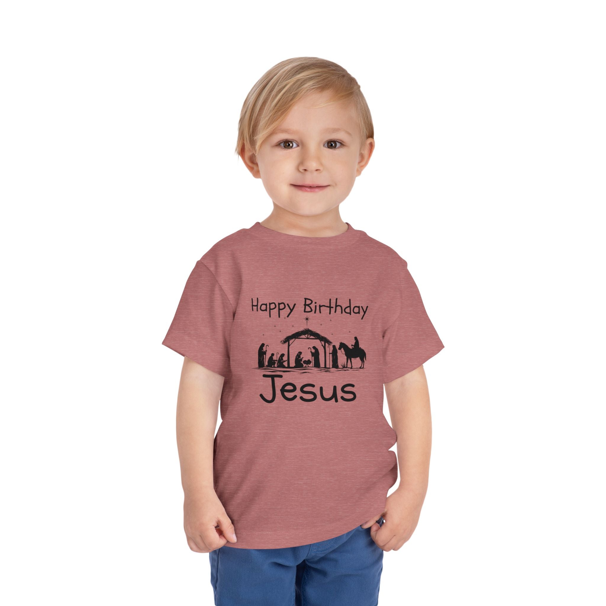 Happy Birthday Jesus Christian Christmas Shirt for Toddlers Short Sleeve Tee Christian Toddler Christmas Shirt