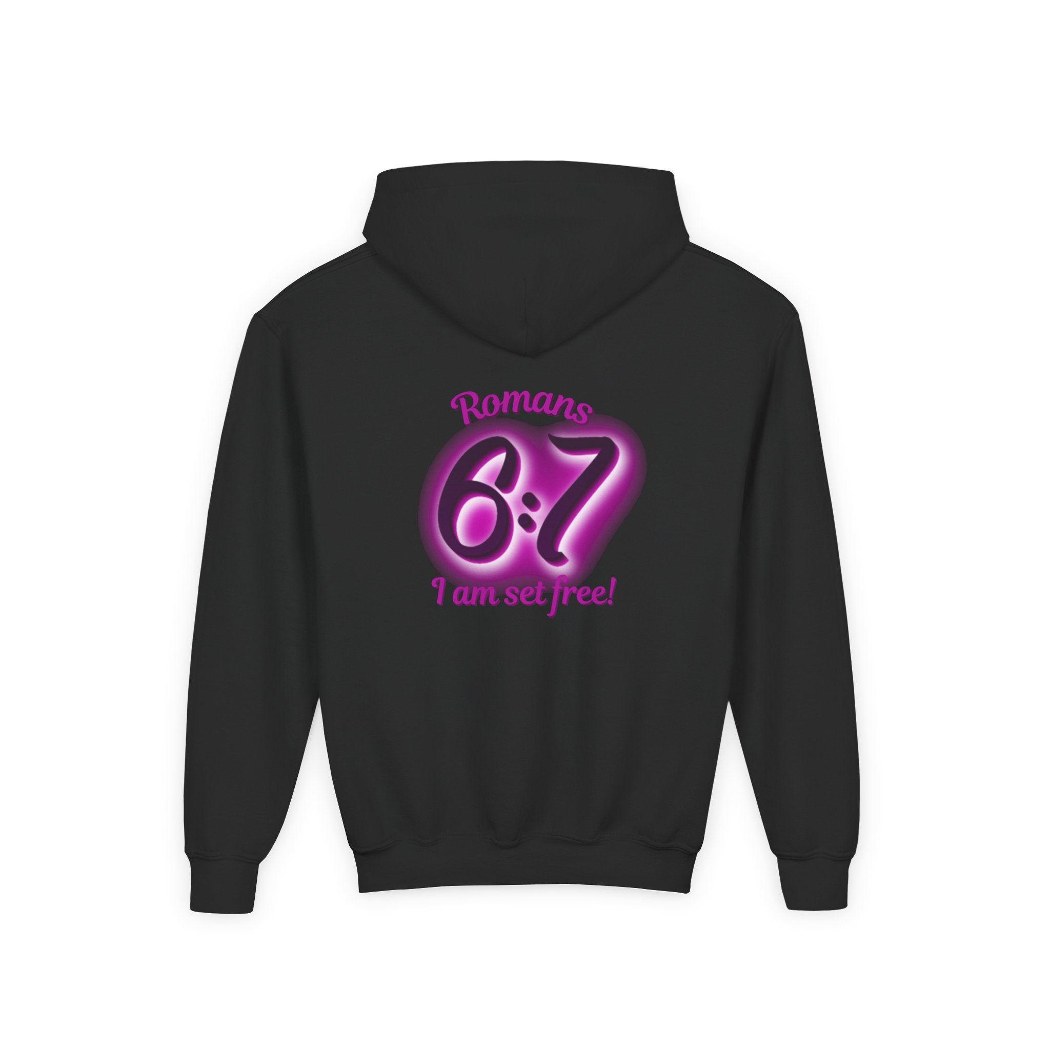 Youth Hoodie — 'Romans 6:7 I Am Set Free' Christian Faith Pullover