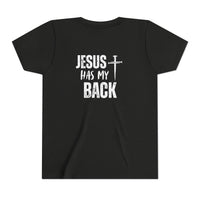 Back design - Youth Tee - "Jesus Has My Back" Cross Christian Graphic Shirt