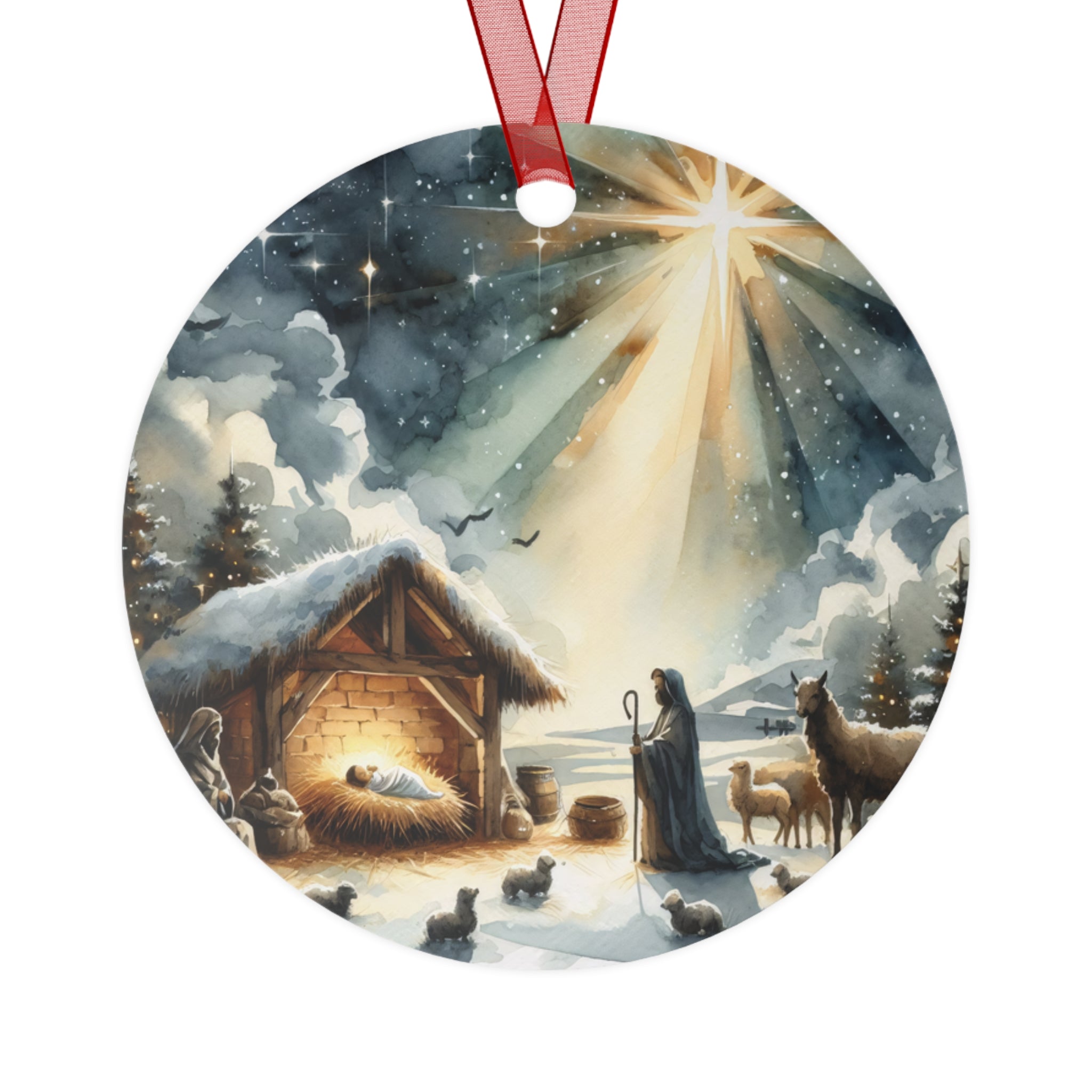 Nativity Scene Metal Ornament — Baby Jesus Manger Christmas Decoration