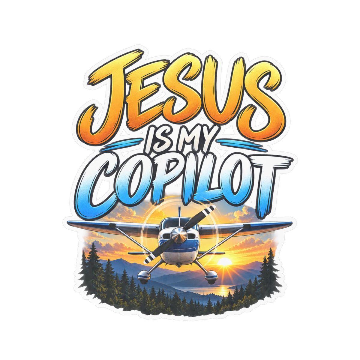 Jesus Is My Copilot – Mountain Sunset Christian Vinyl Sticker