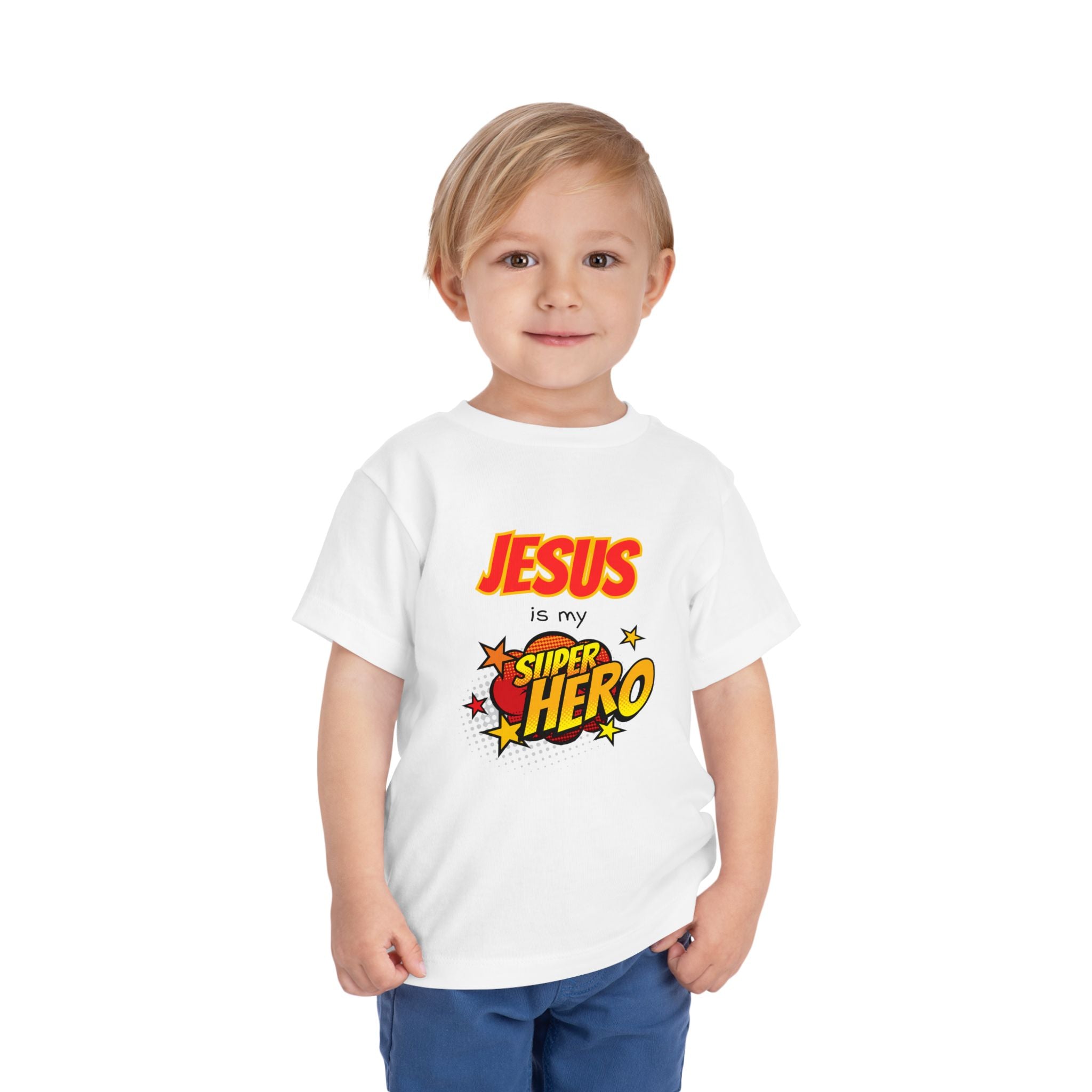 Toddler Tee - "Jesus Is My Superhero" Comic-Style Christian Shirt