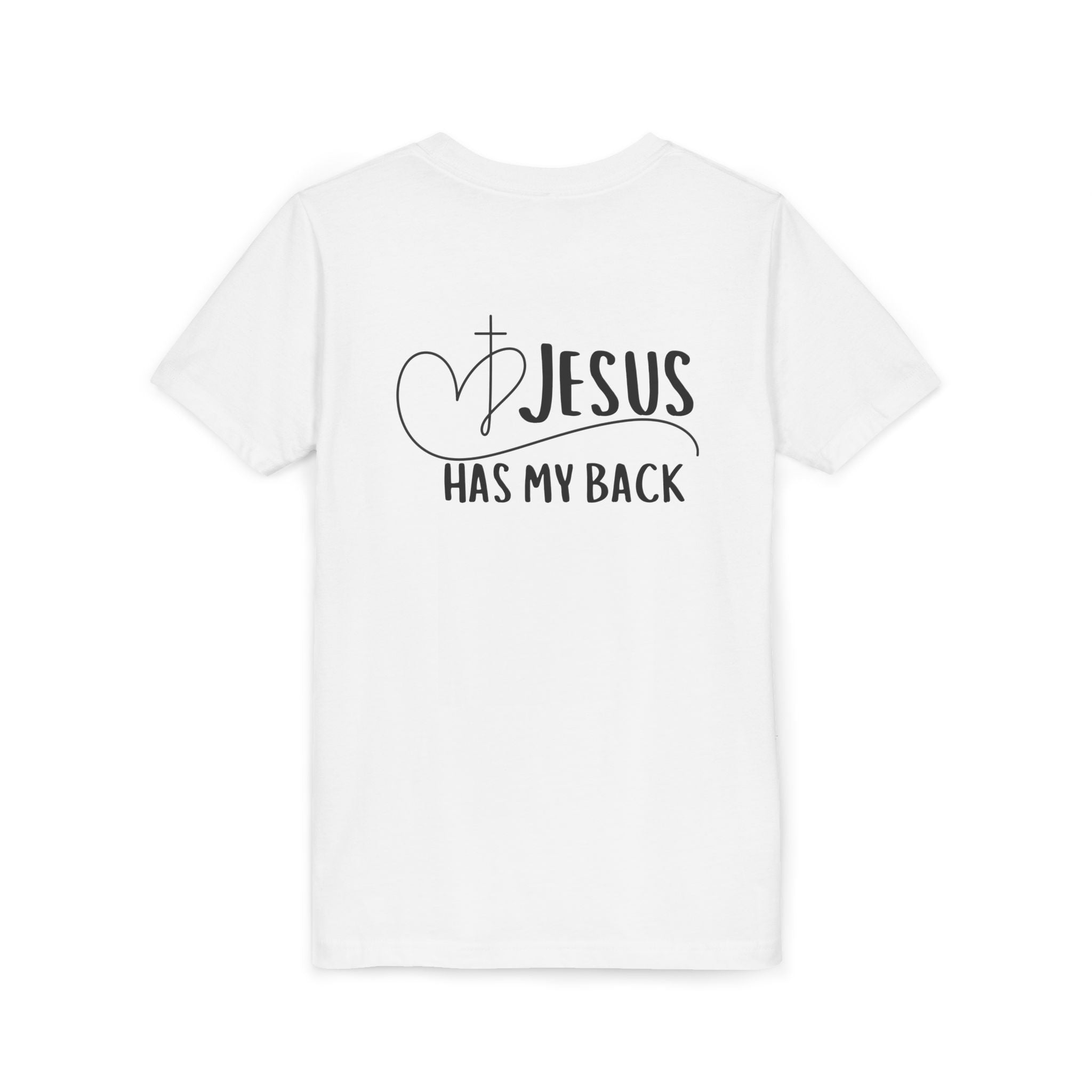 Back design - Youth Tee - "Jesus Has My Back" Christian Faith Shirt