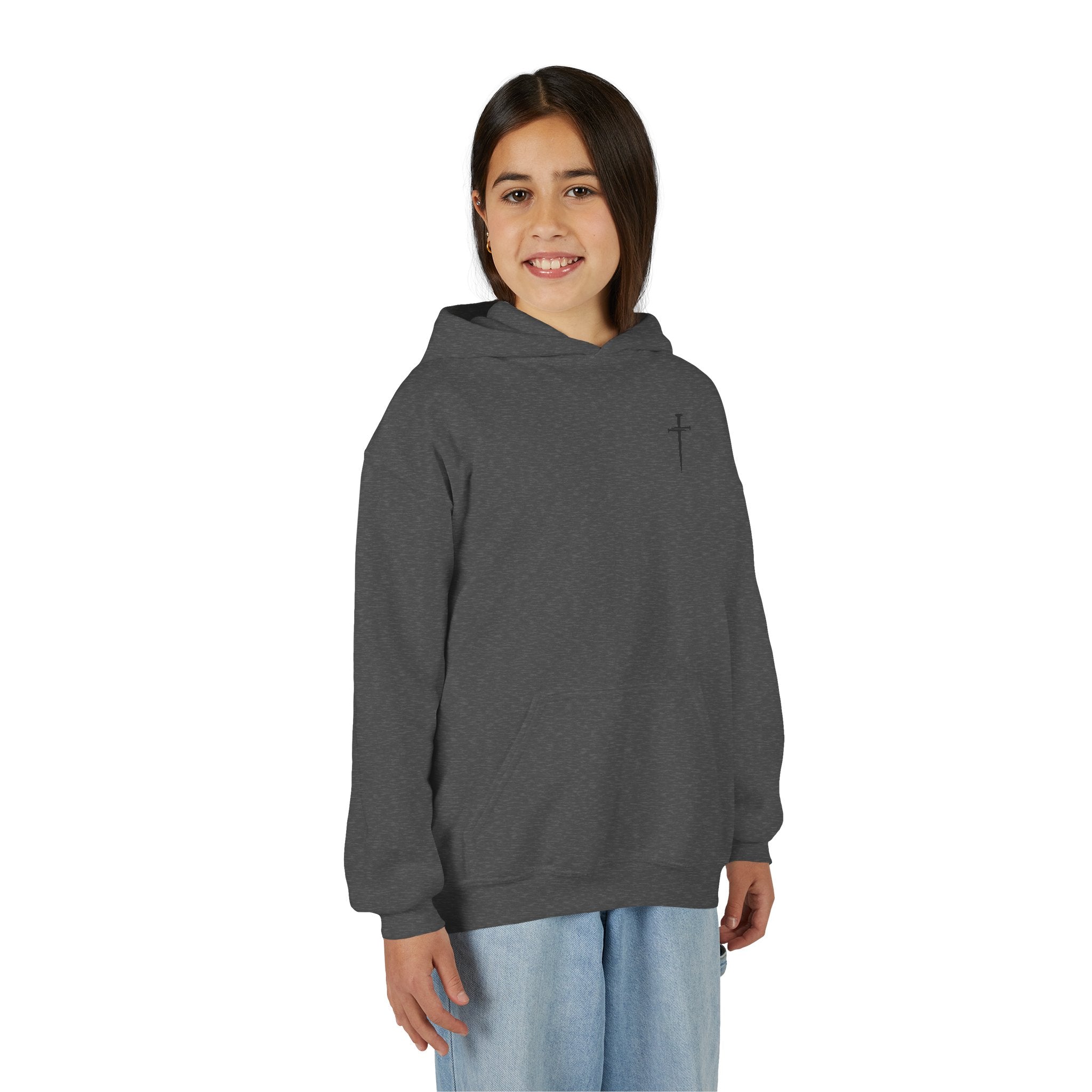 Back design Youth Hoodie - "Jesus Saves, Bruh!" Cross Christian Pullover