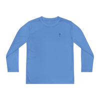 Back design - Youth Long Sleeve Tee — 1 Timothy 6:7 Faith Shirt