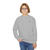 Back design - Youth Crewneck Sweatshirt - 1 Timothy 6:7 Faith Graphic (All You Need Is God)