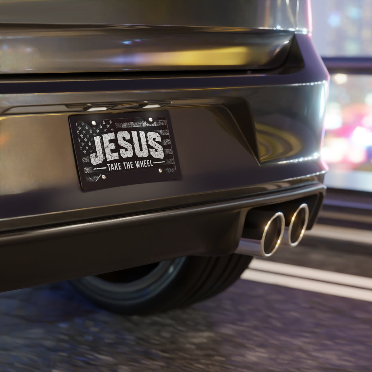 Jesus Take the Wheel Christian Vanity Plate – Distressed Flag