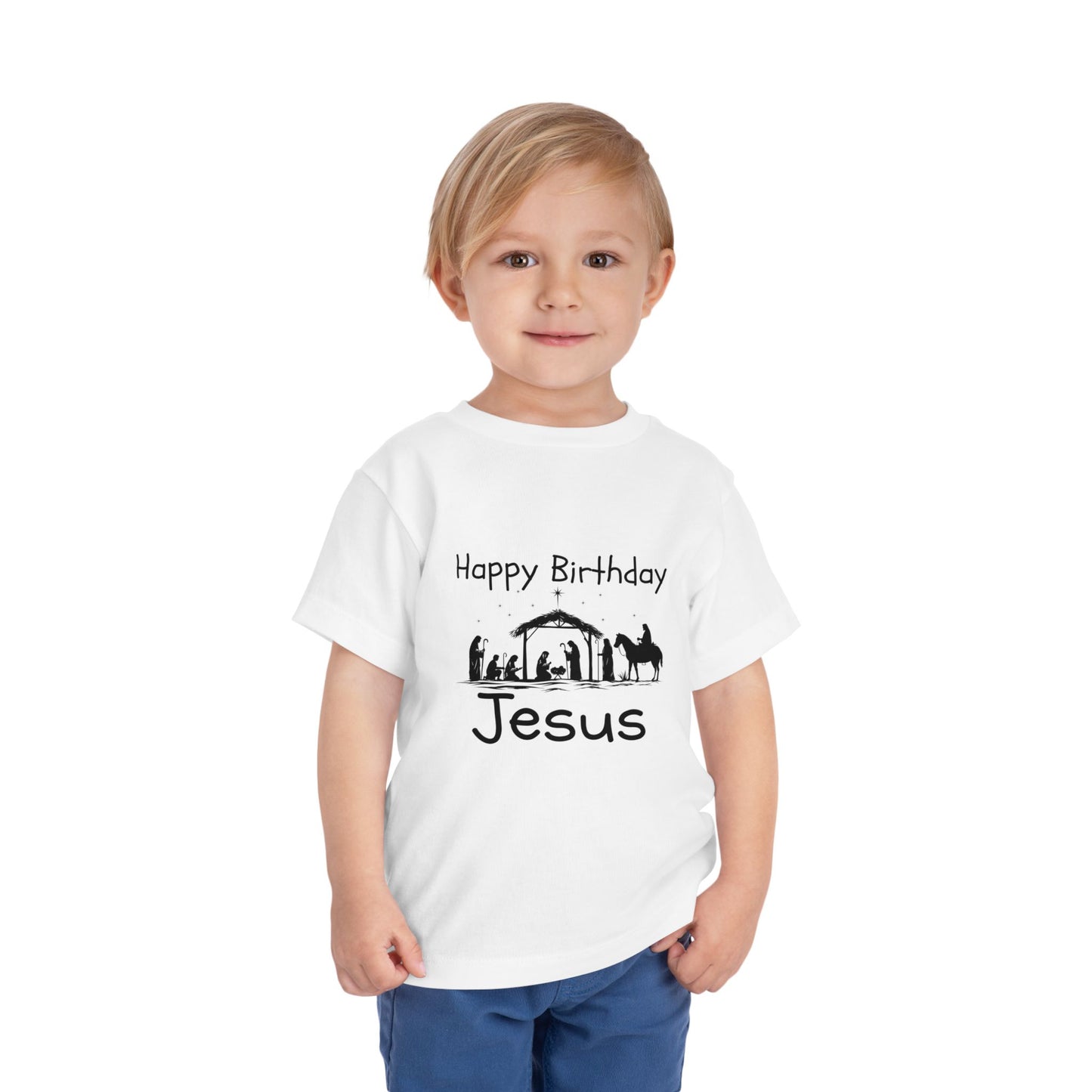 Happy Birthday Jesus Christian Christmas Shirt for Toddlers Short Sleeve Tee Christian Toddler Christmas Shirt
