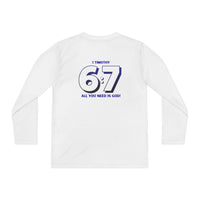 Back design - Youth Long Sleeve Tee — 1 Timothy 6:7 Faith Shirt