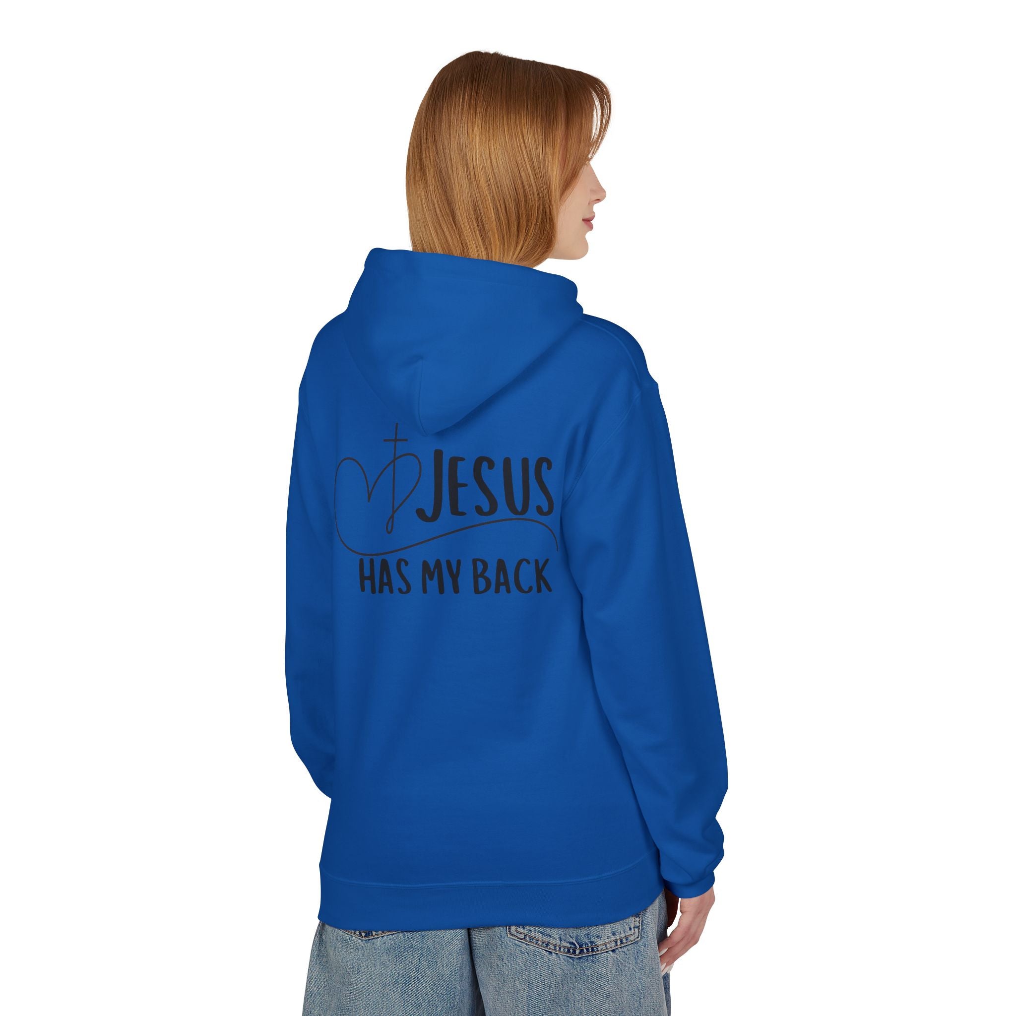 Jesus Has My Back Fleece Hoodie, Cozy Unisex Sweatshirt, Faith-Based Apparel, Perfect Gift for Christians