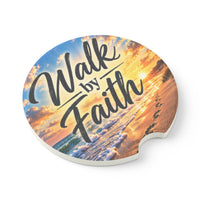 Walk by Faith – Beach Sunrise Christian Car Coaster