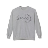 Jesus Circle Script Crewneck Sweatshirt — "Jesus: The Way, The Truth, The Life" Christian Pullover