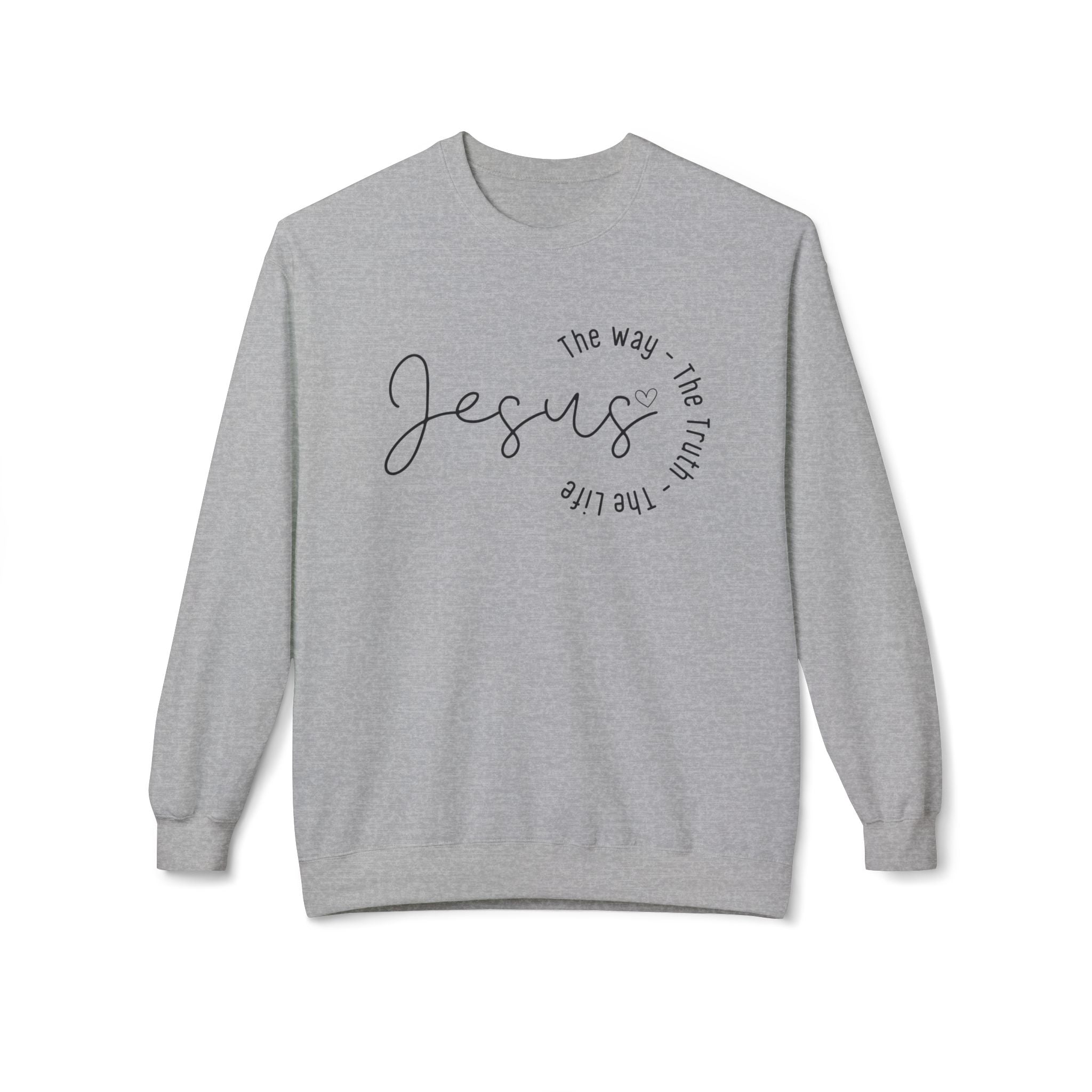 Jesus Circle Script Crewneck Sweatshirt — "Jesus: The Way, The Truth, The Life" Christian Pullover