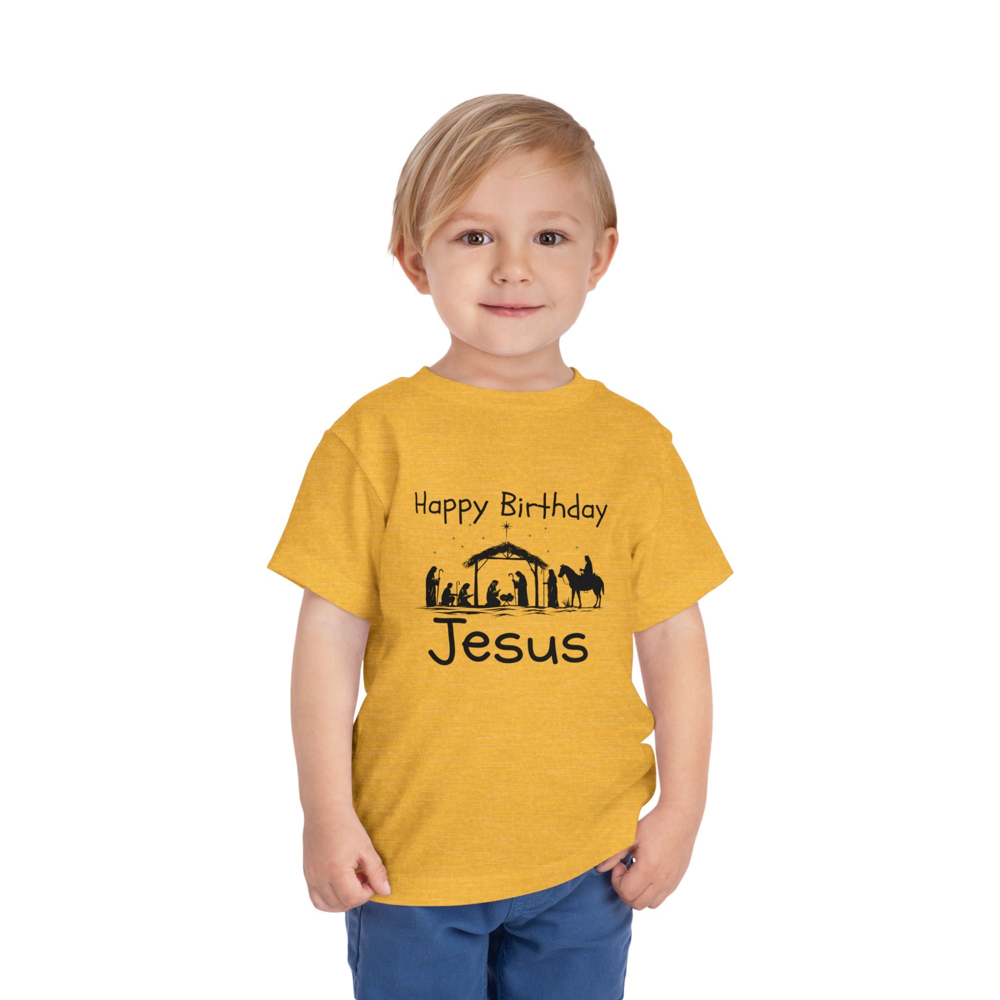 Happy Birthday Jesus Christian Christmas Shirt for Toddlers Short Sleeve Tee Christian Toddler Christmas Shirt