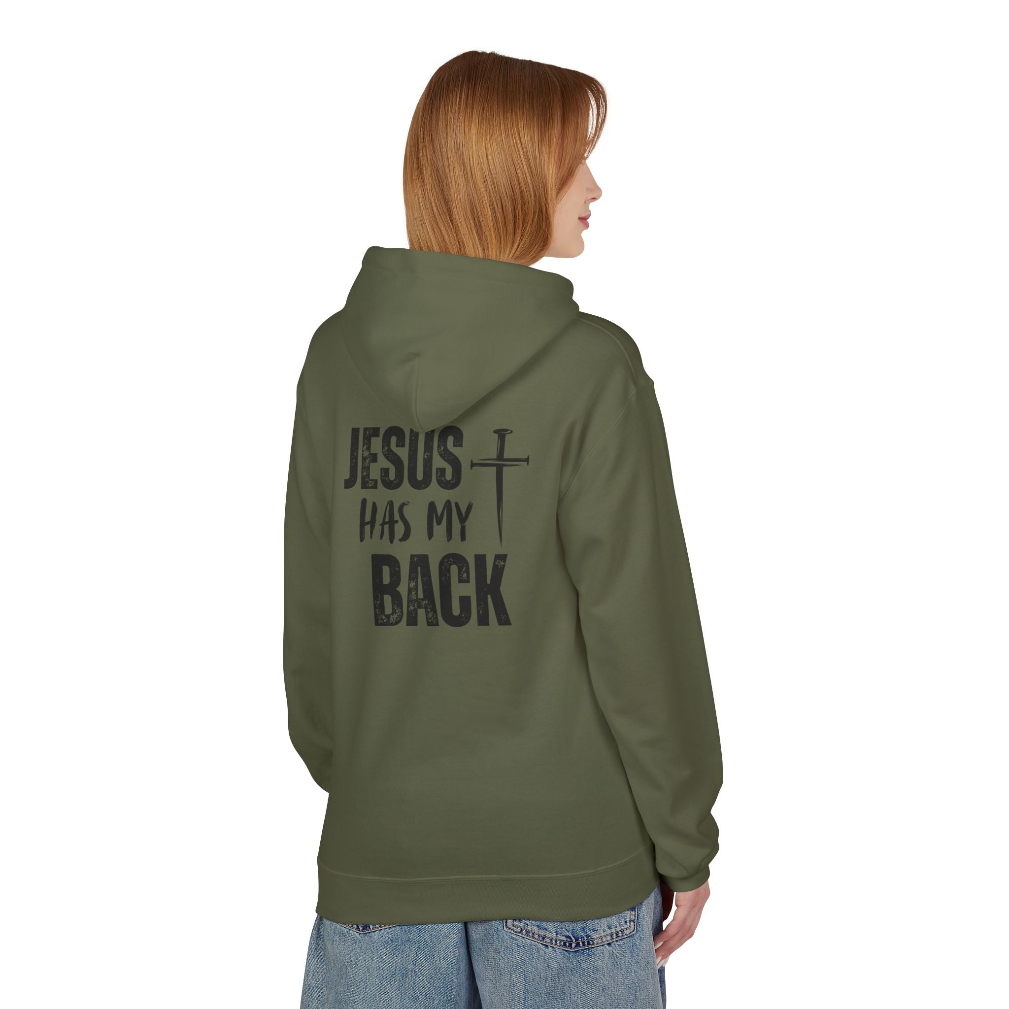 Jesus Has My Back Midweight Softstyle Fleece Hoodie