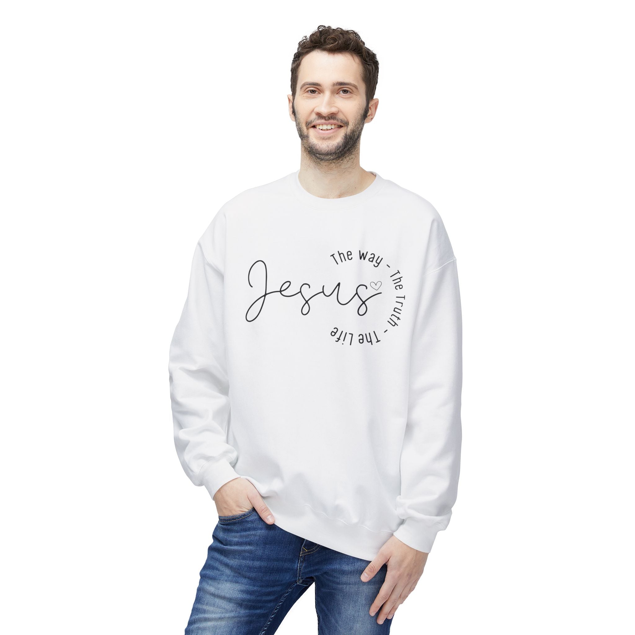 Jesus Circle Script Crewneck Sweatshirt — "Jesus: The Way, The Truth, The Life" Christian Pullover