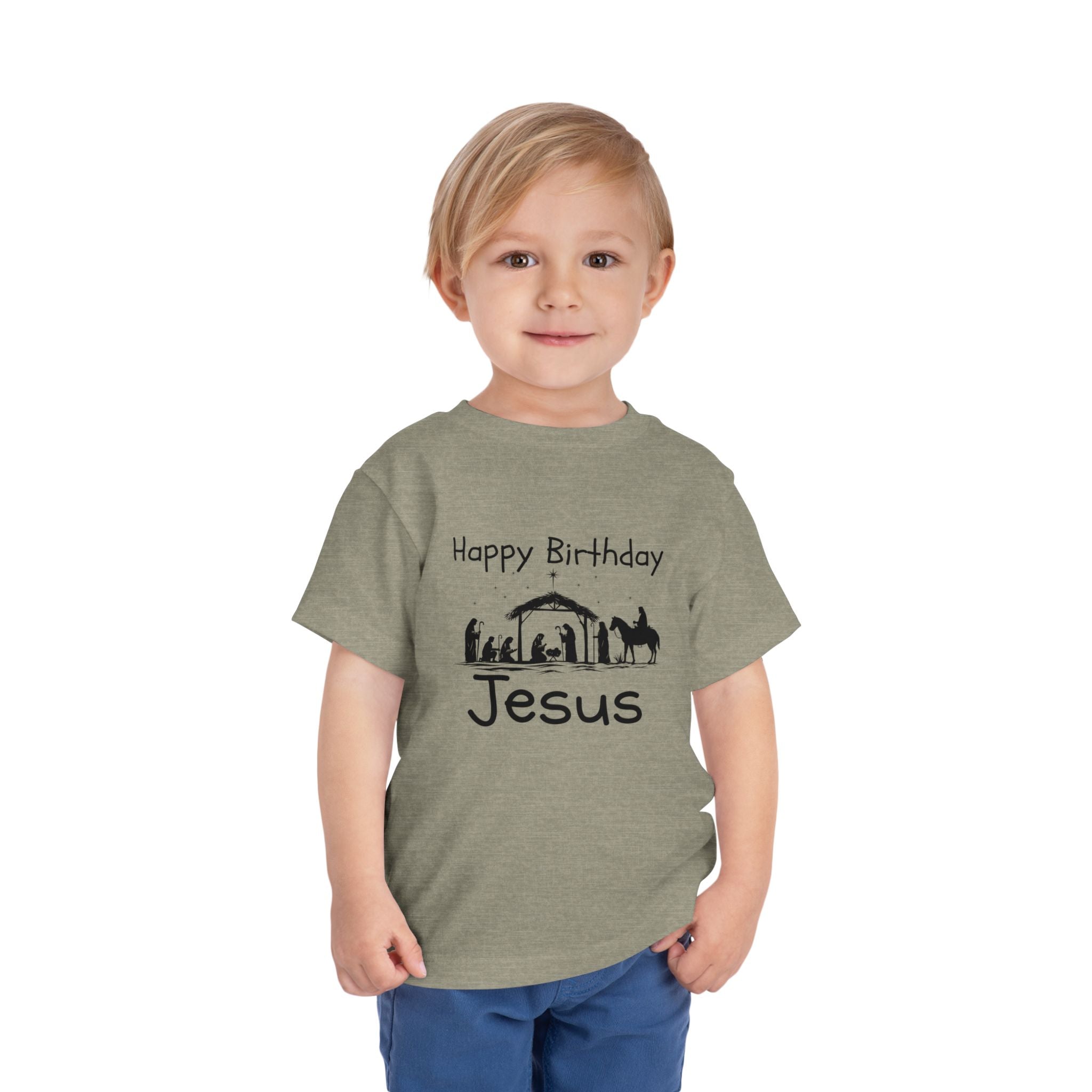 Happy Birthday Jesus Christian Christmas Shirt for Toddlers Short Sleeve Tee Christian Toddler Christmas Shirt