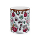 Holiday Hot Chocolate Mug – Cute Candy Cane & Gingerbread Christmas Ceramic Cup (11oz/15oz)