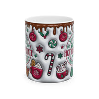 Holiday Hot Chocolate Mug – Cute Candy Cane & Gingerbread Christmas Ceramic Cup (11oz/15oz)