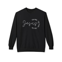 Jesus Circle Script Crewneck Sweatshirt — "Jesus: The Way, The Truth, The Life" Christian Pullover