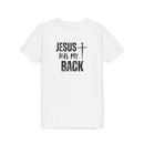 Back design - Youth Tee - "Jesus Has My Back" Cross Christian Graphic Shirt