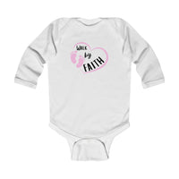 Infant Bodysuit - "Walk by Faith" Pink Heart & Footprints Long Sleeve Baby Onesie