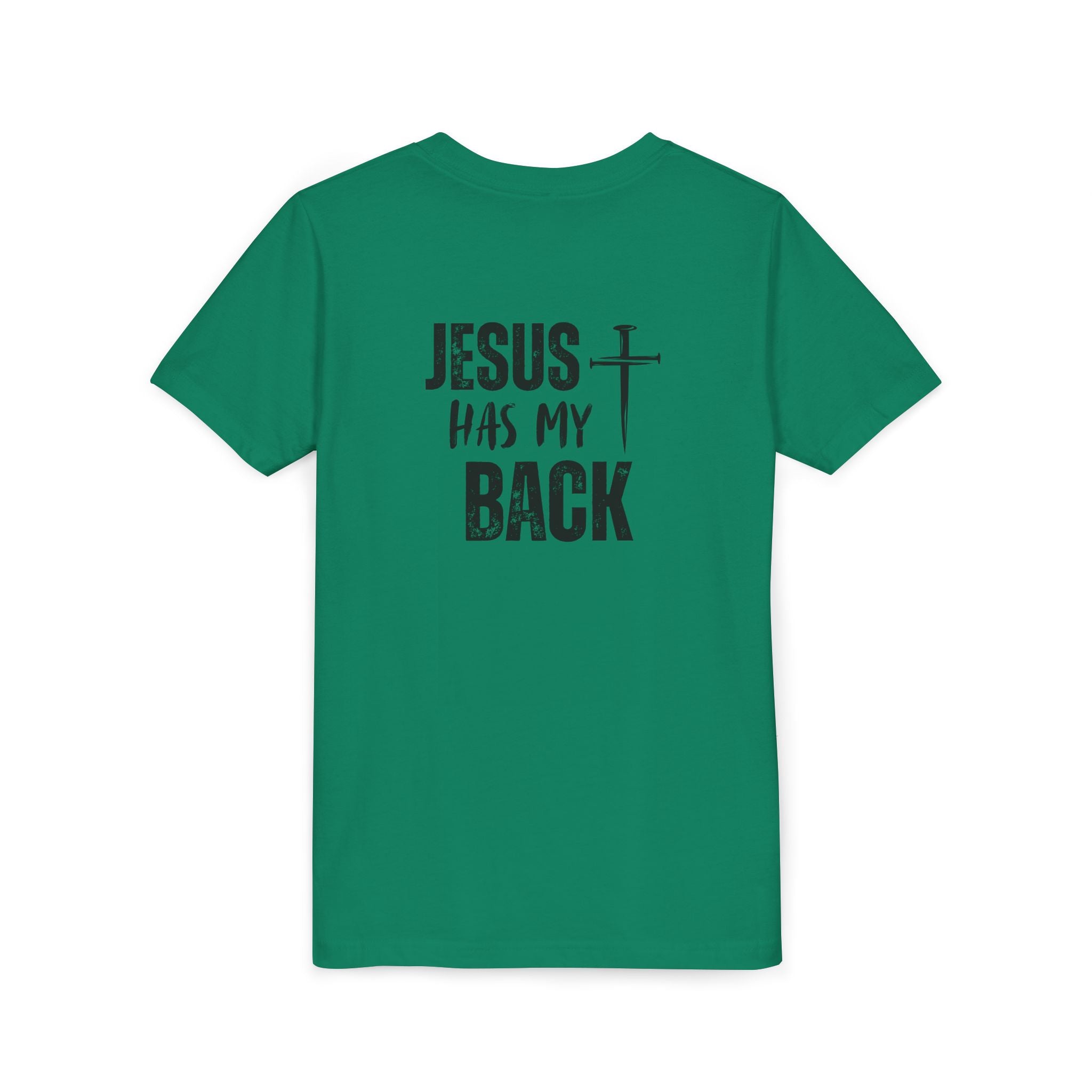 Back design - Youth Tee - "Jesus Has My Back" Cross Christian Graphic Shirt