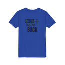 Back design - Youth Tee - "Jesus Has My Back" Cross Christian Graphic Shirt