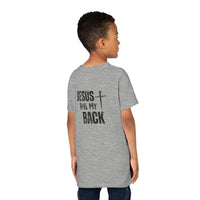 Back design - Youth Tee - "Jesus Has My Back" Cross Christian Graphic Shirt