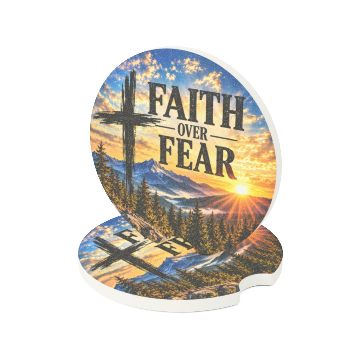 Faith Over Fear Christian Soapstone Car Coaster