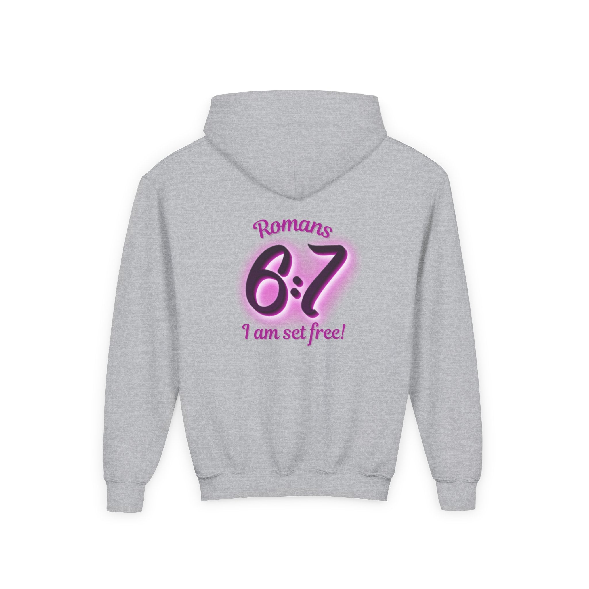 Youth Hoodie — 'Romans 6:7 I Am Set Free' Christian Faith Pullover