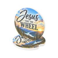 Jesus Take the Wheel – Mountain Sunrise Christian Car Coaster