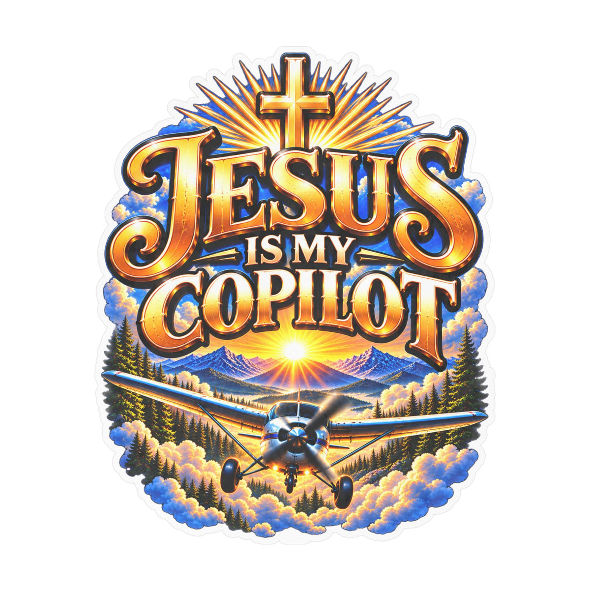 Jesus Is My Copilot – Cross & Airplane Christian Vinyl Sticker