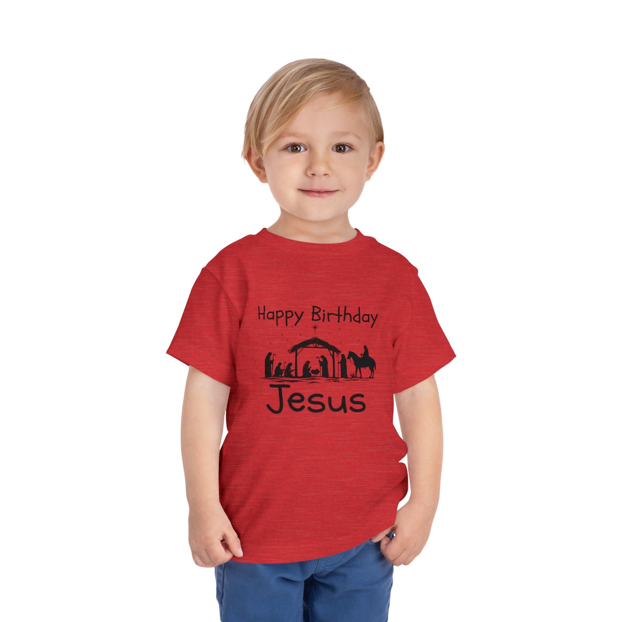 Happy Birthday Jesus Christian Christmas Shirt for Toddlers Short Sleeve Tee Christian Toddler Christmas Shirt
