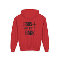 Youth Hoodie - "Jesus Has My Back" Cross Faith Graphic