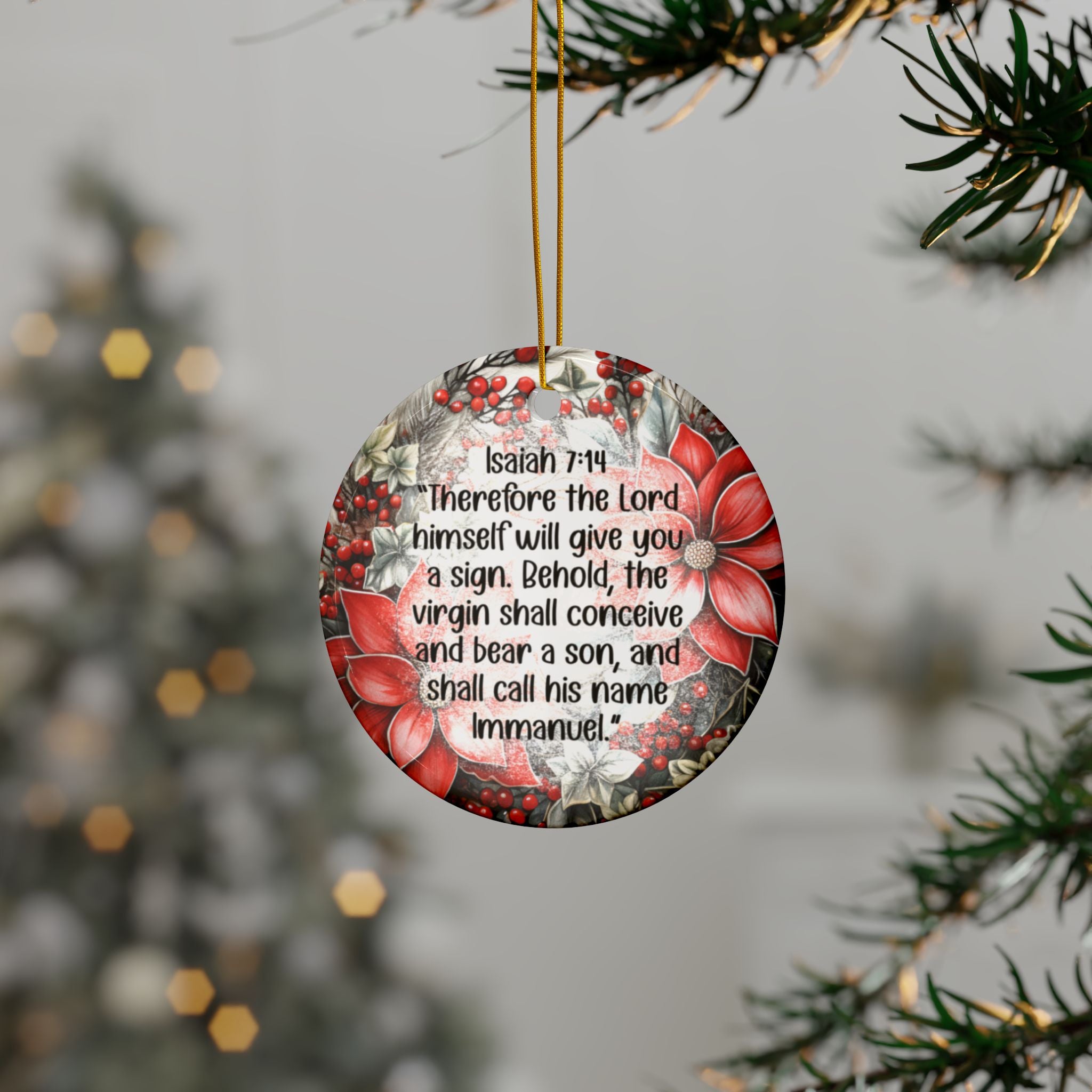 Ceramic Ornament Isaiah 7:14, 2-Side Print, (1pc, 3pcs, 5pcs, 10pcs)