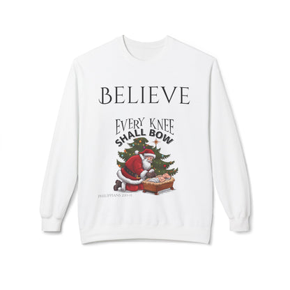 Believe Every Knee Shall Bow Christmas Sweatshirt - Christian Sweatshirts for Women Men - Christmas Sweatshirts for Christians  - Faith Christmas Sweatshirts