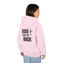 Youth Hoodie - "Jesus Has My Back" Cross Faith Graphic