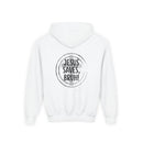 Back design Youth Hoodie - "Jesus Saves, Bruh!" Cross Christian Pullover