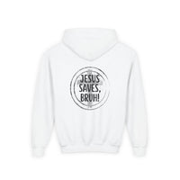 Back design Youth Hoodie - "Jesus Saves, Bruh!" Cross Christian Pullover