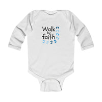 Infant Bodysuit - "Walk by Faith" Blue Footprints Long Sleeve Baby Onesie