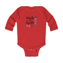 Infant Bodysuit - "Walk by Faith" Blue Footprints Long Sleeve Baby Onesie