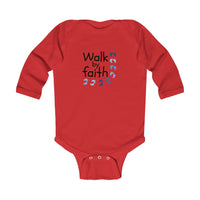 Infant Bodysuit - "Walk by Faith" Blue Footprints Long Sleeve Baby Onesie