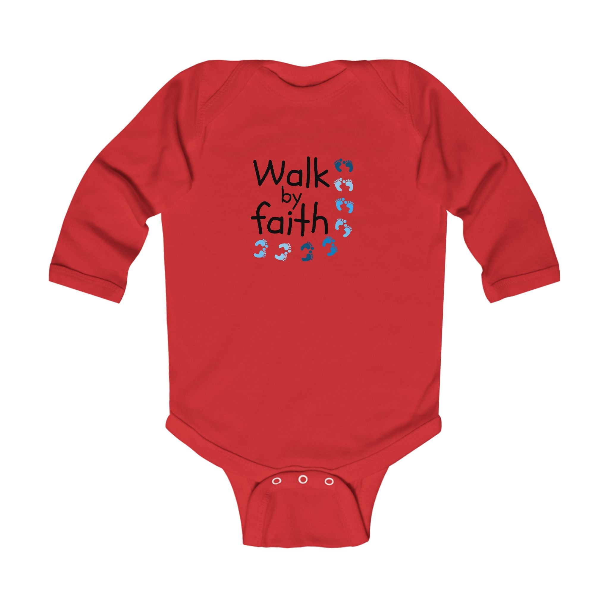 Infant Bodysuit - "Walk by Faith" Blue Footprints Long Sleeve Baby Onesie