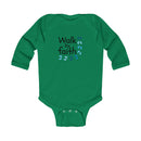 Infant Bodysuit - "Walk by Faith" Blue Footprints Long Sleeve Baby Onesie