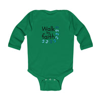 Infant Bodysuit - "Walk by Faith" Blue Footprints Long Sleeve Baby Onesie