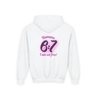 Youth Hoodie — 'Romans 6:7 I Am Set Free' Christian Faith Pullover