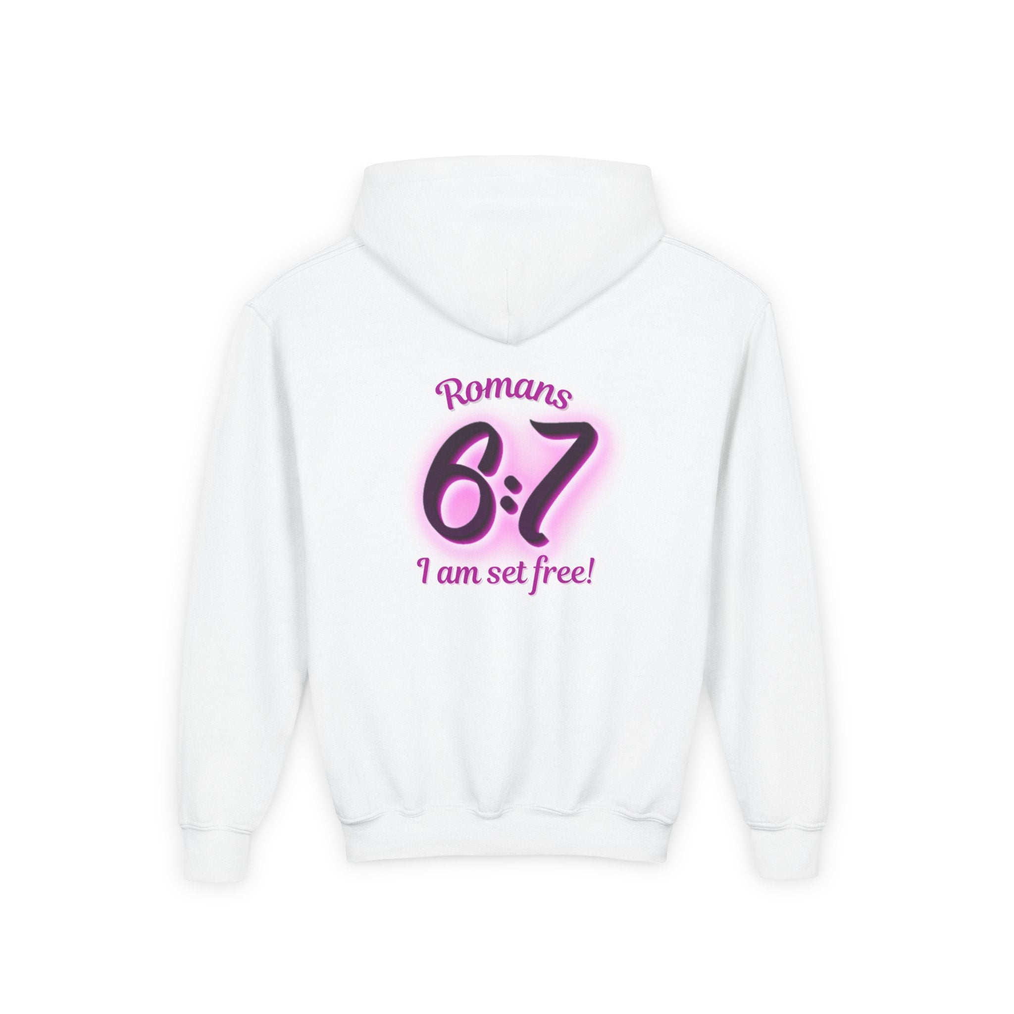 Youth Hoodie — 'Romans 6:7 I Am Set Free' Christian Faith Pullover