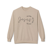 Jesus Circle Script Crewneck Sweatshirt — "Jesus: The Way, The Truth, The Life" Christian Pullover