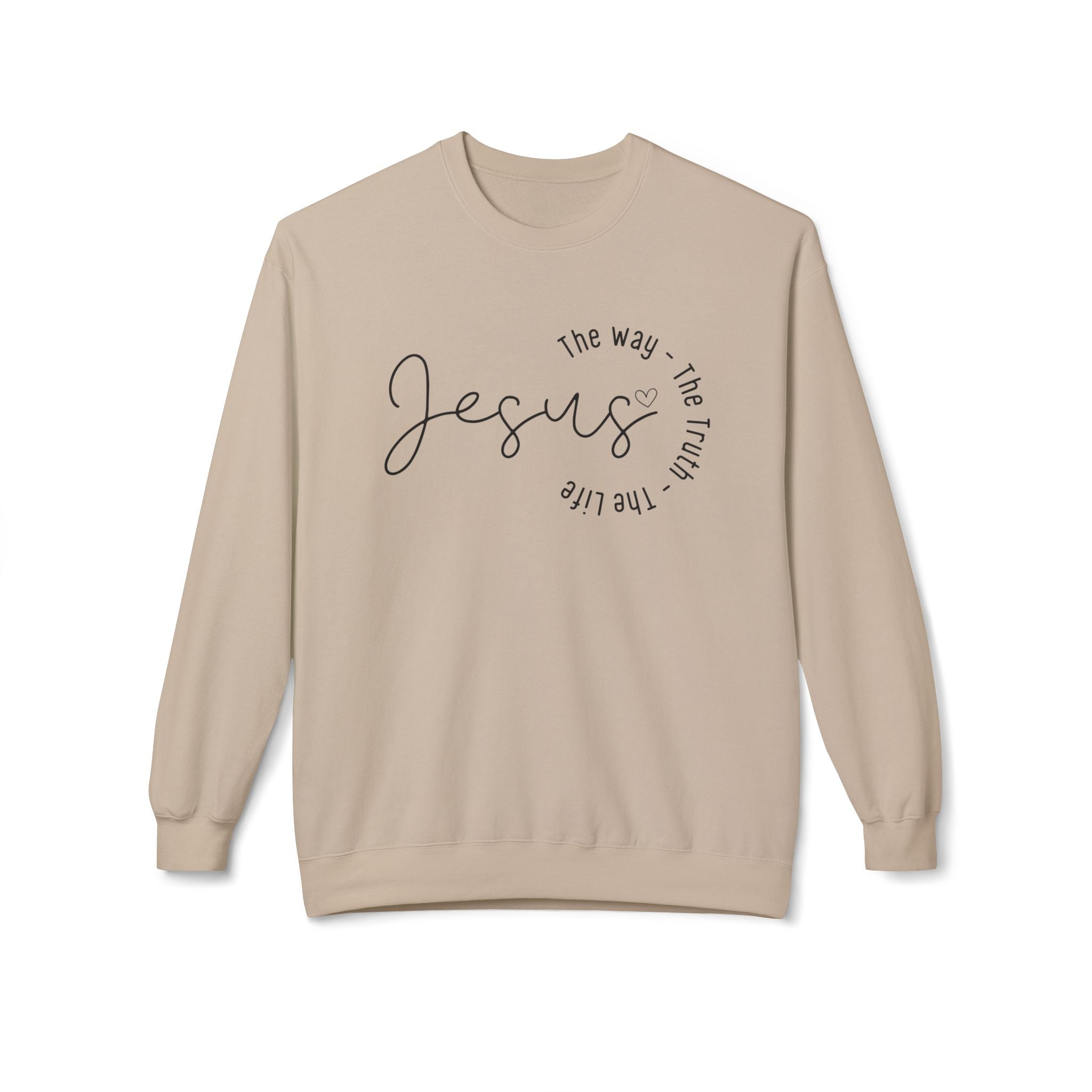 Jesus Circle Script Crewneck Sweatshirt — "Jesus: The Way, The Truth, The Life" Christian Pullover